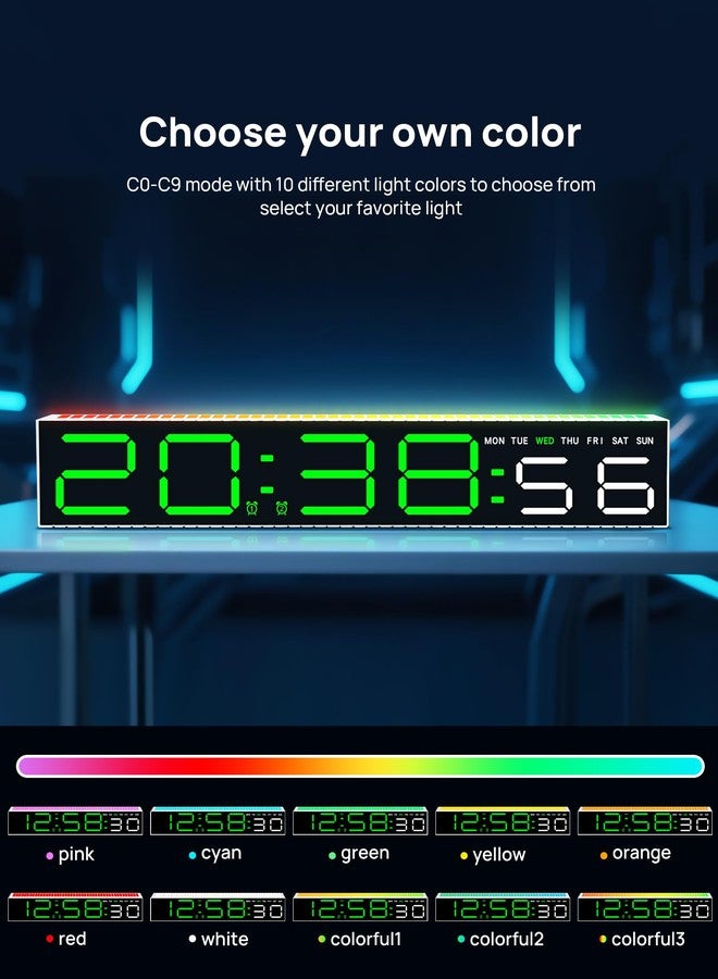 MASHI Digital Alarm Clock, Digital Clock for Bedrooms with 10 Color Changing Night Light，DST, Adjustable Brightness,Dynamic Music Sync for Bedside, Gaming PC & TV Backlight Strips Decoration(Green) - Image 2